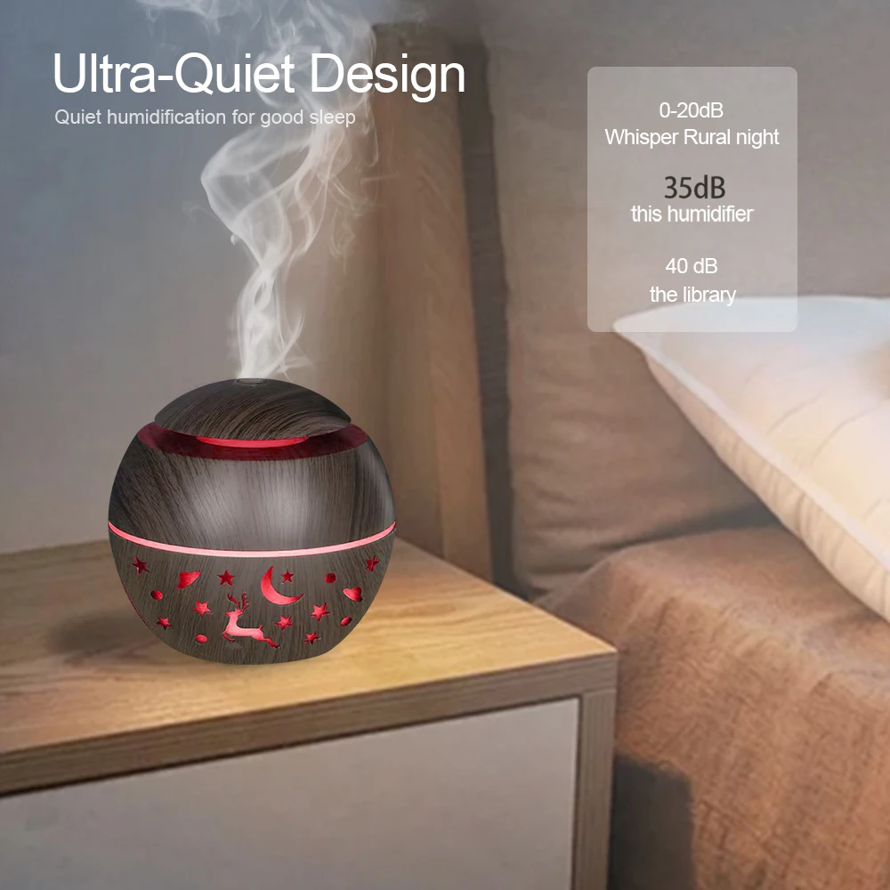 Mini umidificatore d'aria diffusore di aromi USB grano di legno olio essenziale elettrico aromaterapia umidificatore domestico odore con 2 oli. Per la casa