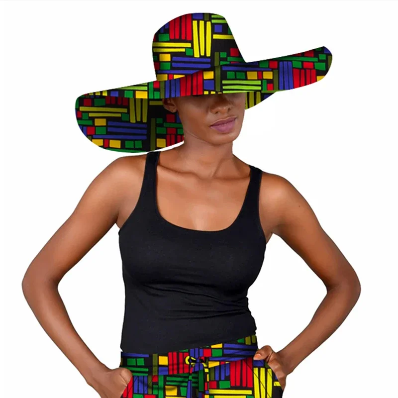 African Fashion Style Cap Hat for Women Handmade Ankara Print Summer Big Hats Cotton Fabric One Size WY5242