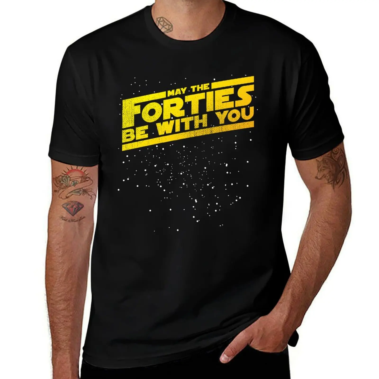 May The Forties Be With You Vintage 40th Birthday Distressed Star Illustration T-Shirt boys animal print mens vintage t shirts