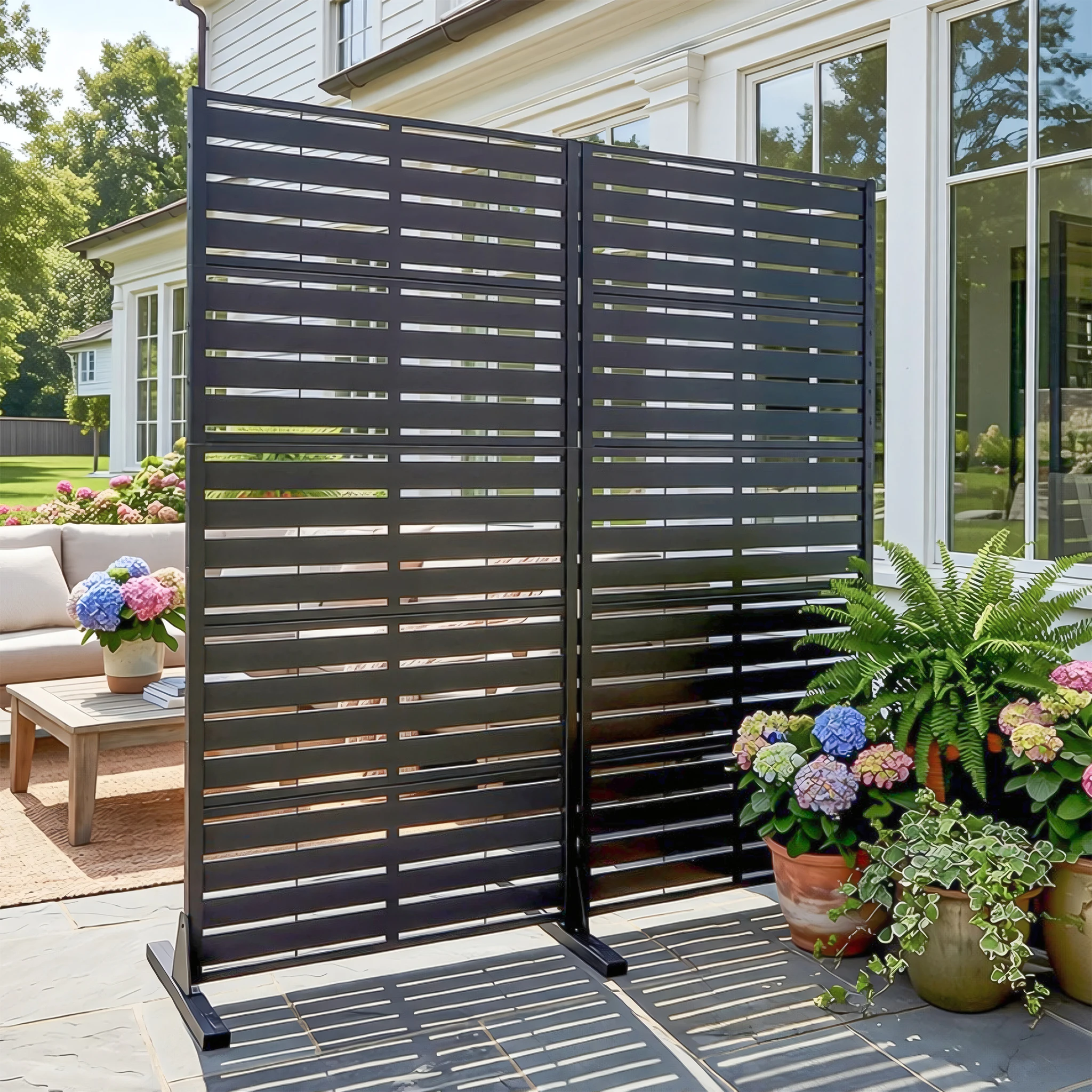 16 in. D x 29.5 in. W x 60 in. H White Galvanized Steel Outdoor Privacy Screen Decorative Metal Fence Panel
