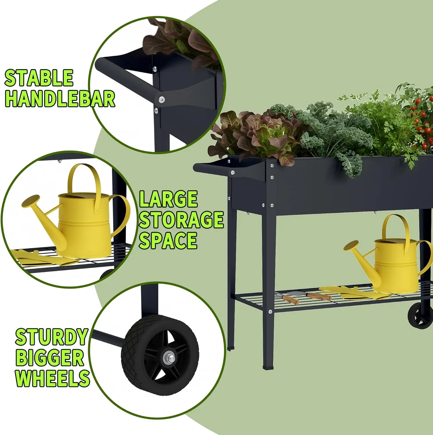 Backyard Outdoor Garden Grey Metal Planter Box with Wheel - 32\ view 4