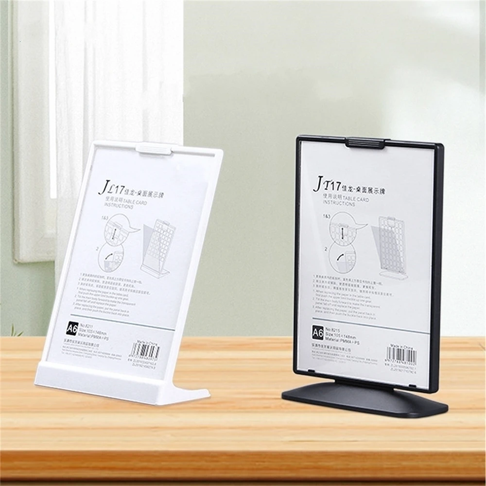 White Black L-shape Plastic Menu Listi Price Card Sign Holder A4 A5 A6 Acrylic Advertising Poster Photo Display Rack