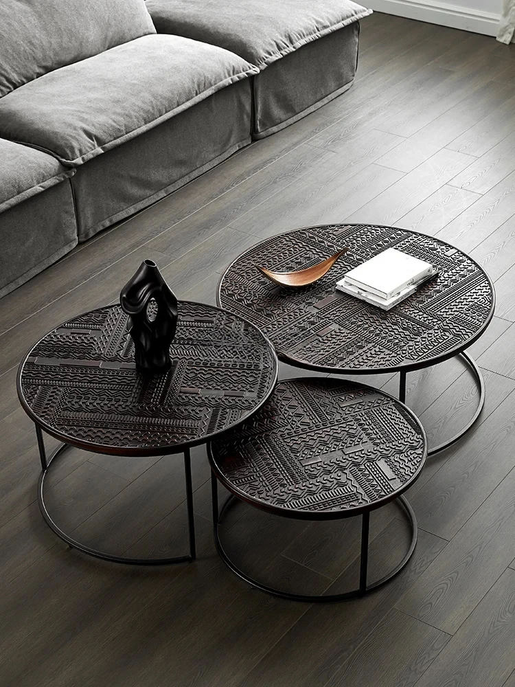 

Belgium Imported Retro Silent Style Solid Wood Carved Coffee Table Living Room Small Apartment round Tea Table