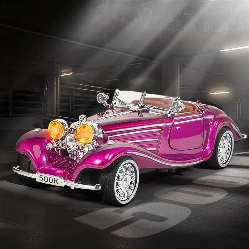 1:32 1936 Benzs 500K Alloy Classic Car Model Diecast Metal Retro Vehicle Car Model High Simulation Sound and Light Kids Toy Gift