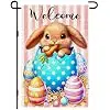 Summer Welcome Garden Flag 12 x 18 Inch Double Sided Burlap Bunnie Flags Bunny in Cracked Eggs with Carrot Flag for Outside  jjp