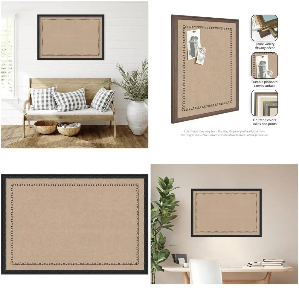 لوحة إبرية من الكتان الأسود، مقاس 38 × 26، لوحة إعلانات مؤطرة مزخرفة للوحة الرؤية وتنظيم الحائط