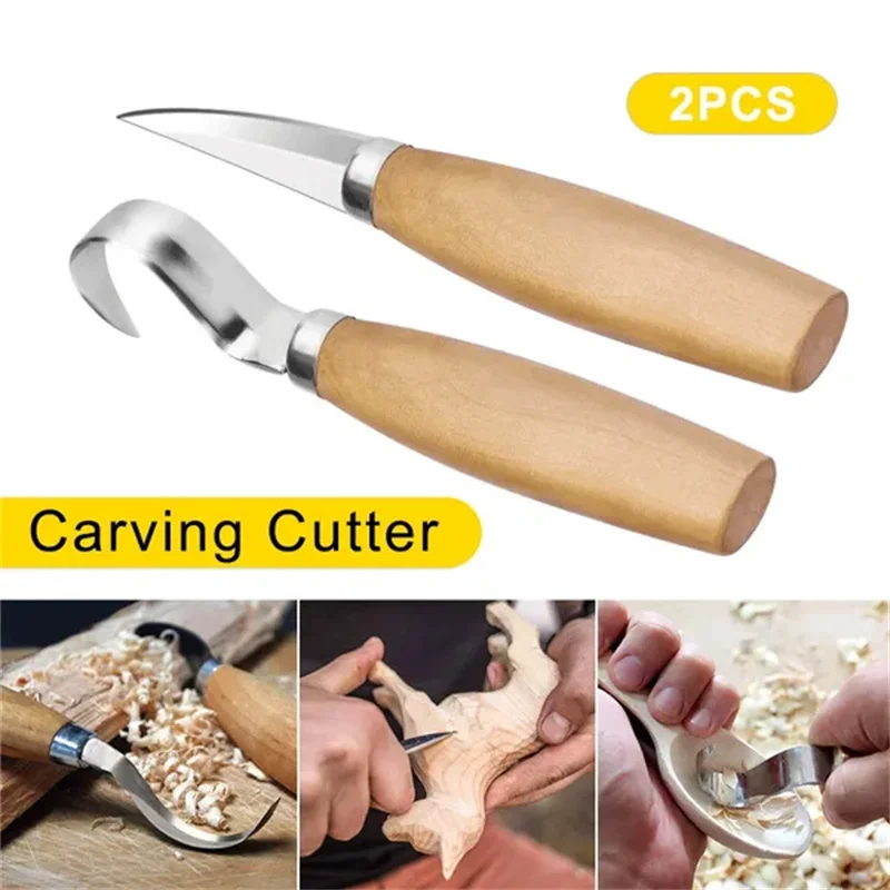 

2pcs Wood Carving Tools Woodcarving Knife Chisel Woodworking Hand Tool DIY Spoon Carving Knife Woodcarving Tools Carving Set