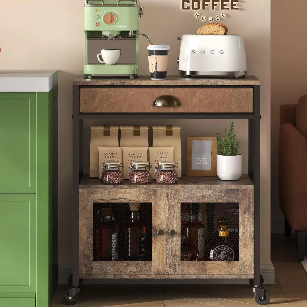 

Coffee Bar Cabinet， Coffee Cart with Drawer