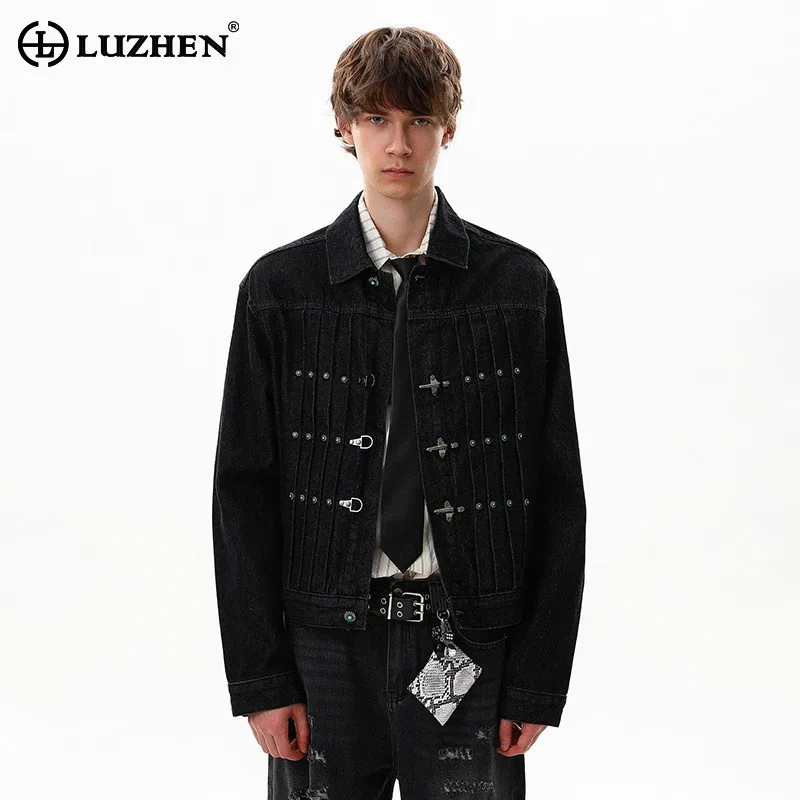 

LUZHEN 2025 Trendy Metal Buckle Personalized Pleated Design Denim Jacket Men's Fashion Elegant Handsome Solid Color Coat JY5666