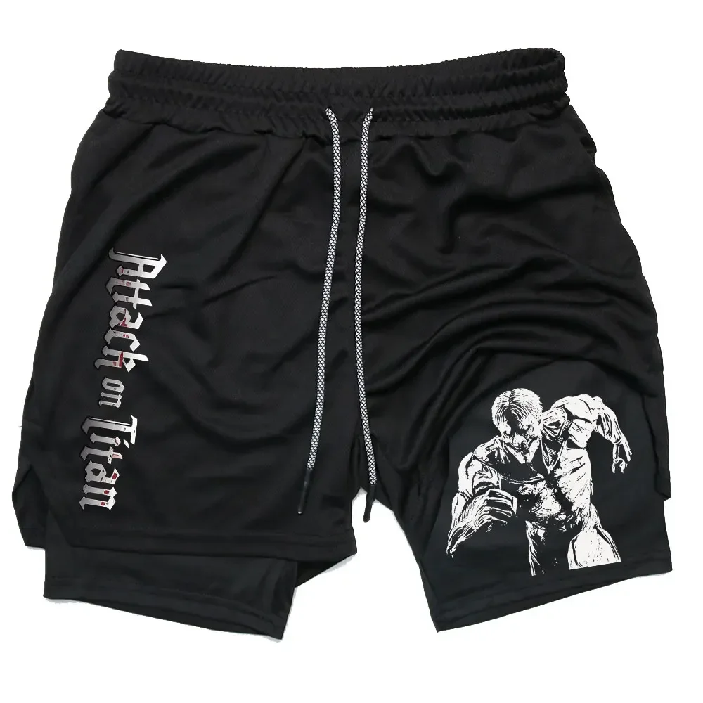 Joggings Shorts Men Performance Shorts Anime Attack on Titan Print Gym Shorts Summer Sports Fitness Workout Jogging Short Pants