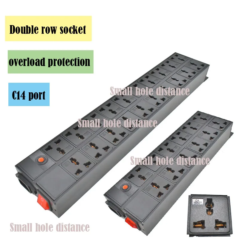 

Double row socket C14 port PDU power strip 2-24 Unit 10A Universal output socket with Double break switch overload protection
