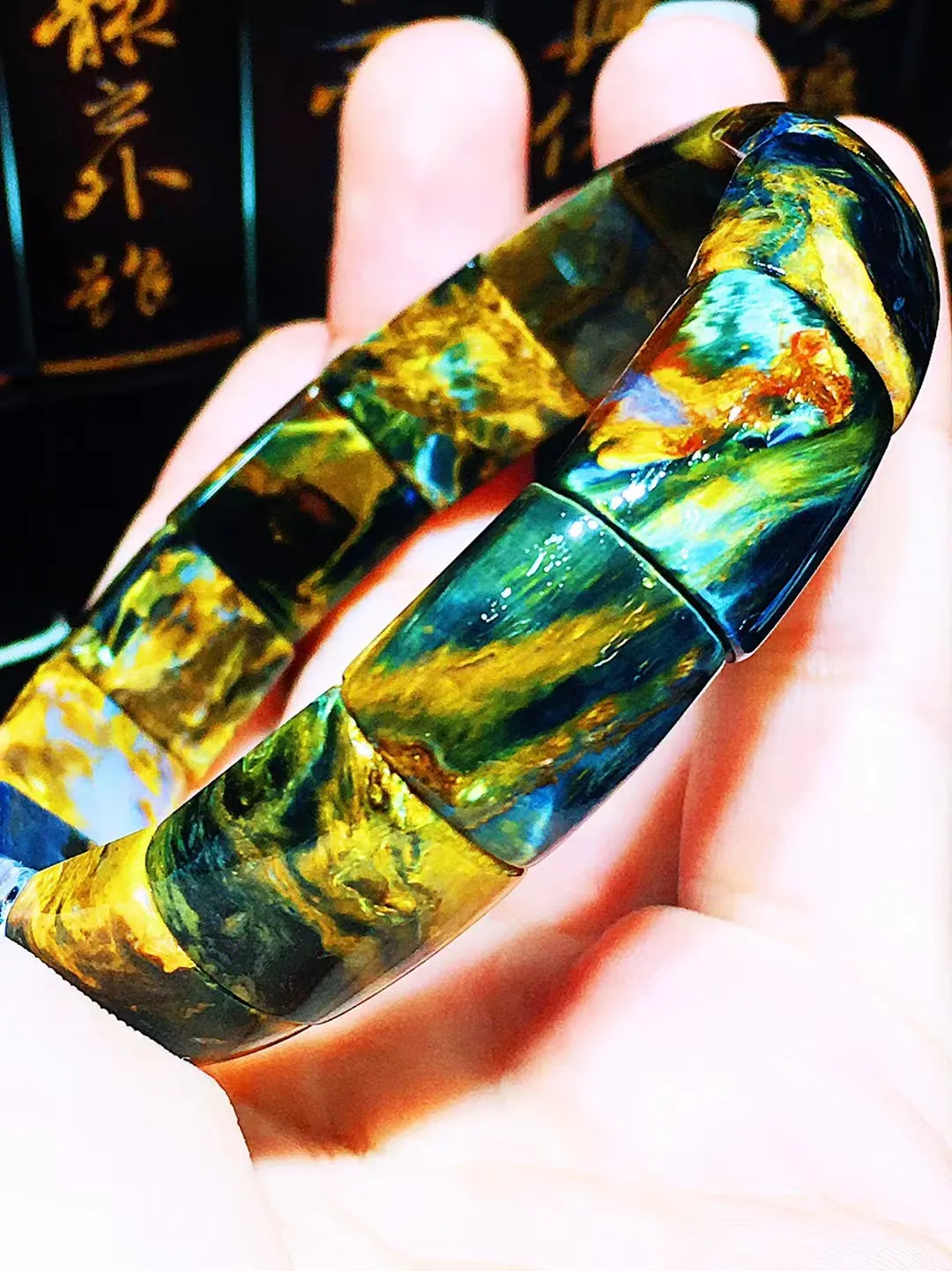 Natural Yellow Blue Pietersite Bracelet 16.3x13.2x6.6mm Chatoyant Bangle Healing Cat Eye Namibia Women Men AAAAAA
