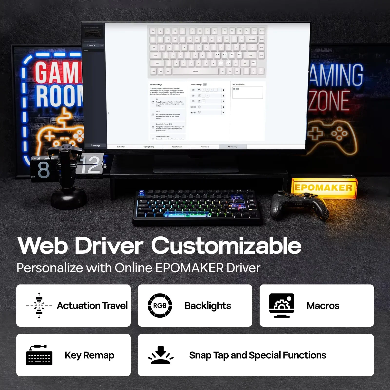 

Epomaker He80 75% Magnetic Keyboard Us Qwerty Layout Creamy Gasket Wired Hall Effect Hot-Swap Gamer Mechanical Keyboard For Pc