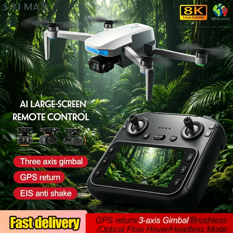 4K Aerial Brushless Drones RC Quadcopter Mini Dron EIS Cameras 8K HD GPS 5G S-X1 New Drone with Screen 3-Axis Anti-shake Gimbal
