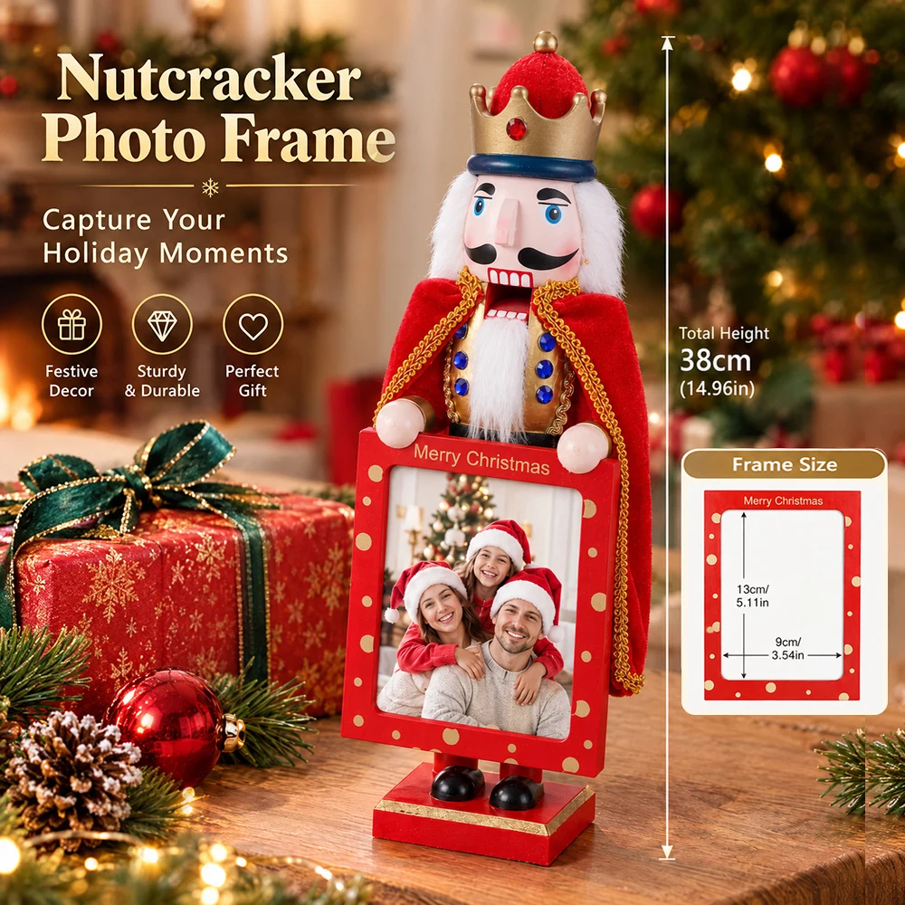 38CM Christmas Nutcracker 5-inch Photo Frame Puppet Handcrafted Decoration Christmas New Year Holiday Party Decoration Gift