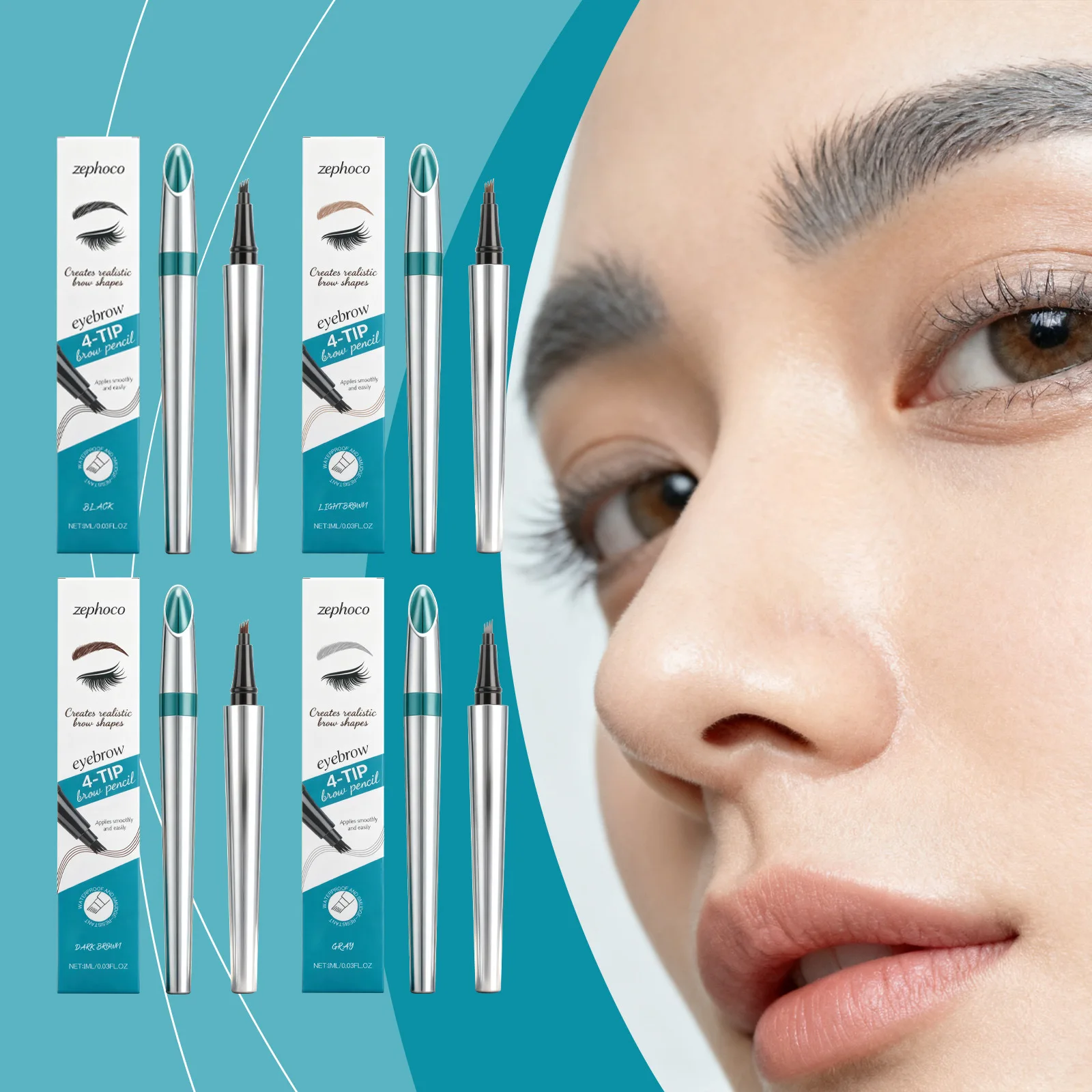 4 Colors Eyebrow Pen 4 Split Tip Eyebrow Tint Enhancer Creamy Texture Hairline Filling Fine Tattoo Brush Eyebrow Makeup Pencil