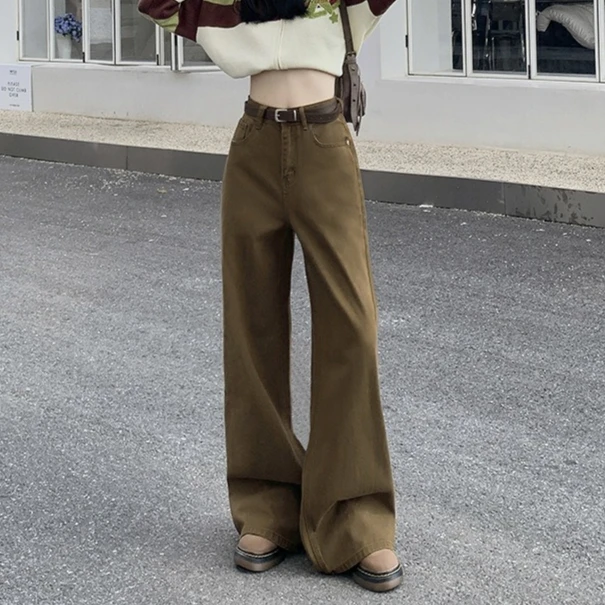 

Yaminiya New Simple Versatile Wide Leg Jeans Fashionable Women's Clothing Solid Color Loose Fit High Waisted Pants Slimming Down