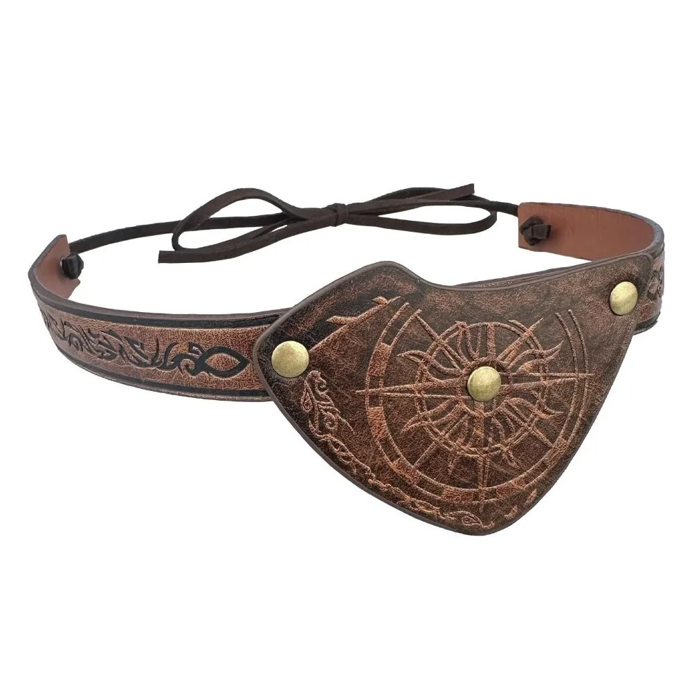Classic Adjustable Pirate Eye Patch Brass Rivets Embossed Eye Mask Soft Vintage Pirate Prop Renaissance Fair
