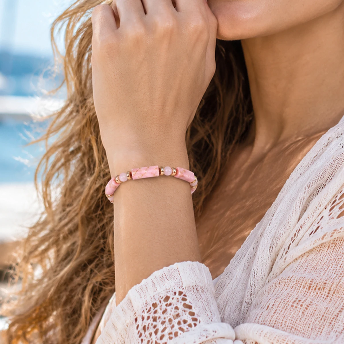 1.9 Fashion Beaded Bracelets Pink Turquoise Natural Stones Braclets Crystal Gemstone Healing Bracciale Casual Donna