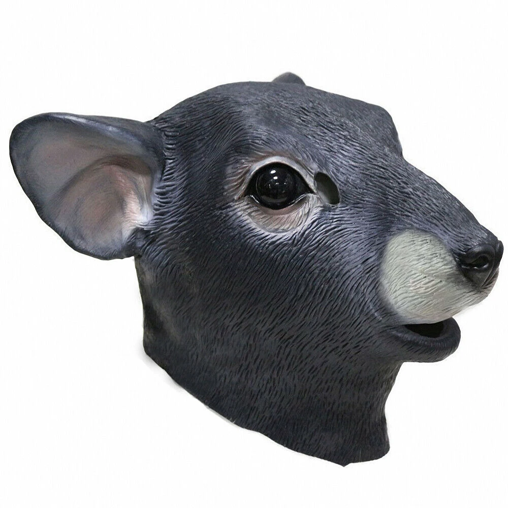 Realistic Mouse Animal Head Latex Mask Halloween Costume Rattus Rat Headwear Party Adult Giant Mouse Black