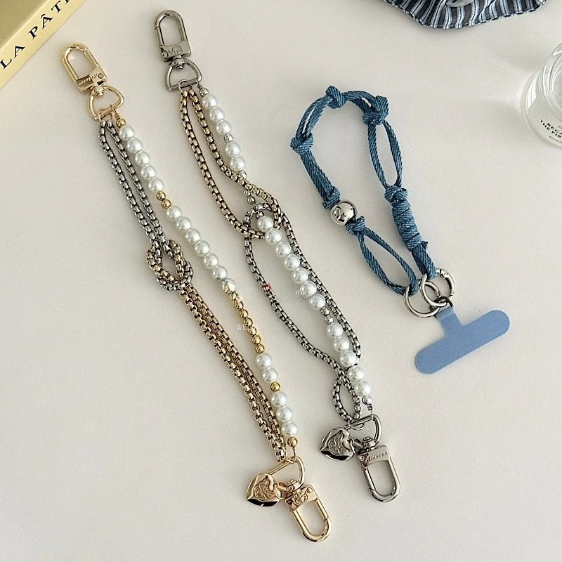 

Cute Pearl Phone Chain for Women Girls Shiny Pearl Phone Bag Backpack Charm Accessory Bag DIY Short-chain Pendants Waist Chains