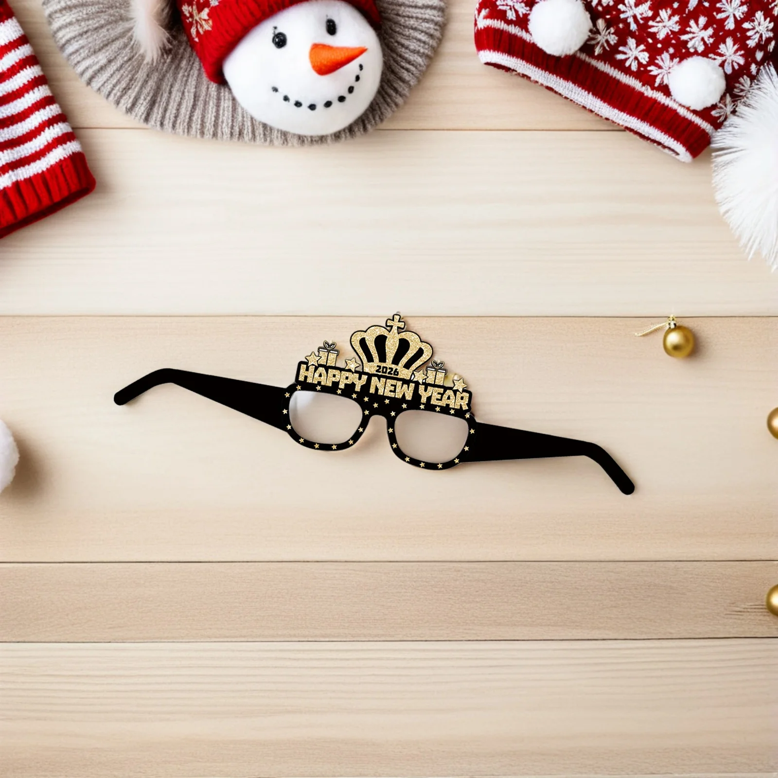 

24Pcs Glitter New Year Party Glasses Black Frame Gold Lettering Paper Eyeglasses for Nye Celebration Photo Props Festive