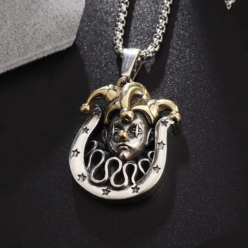 Chic Retro Circus Clown Pendant Necklace for Men Wearing Hip Hop Rock Trend Street Jewelry Wholesale