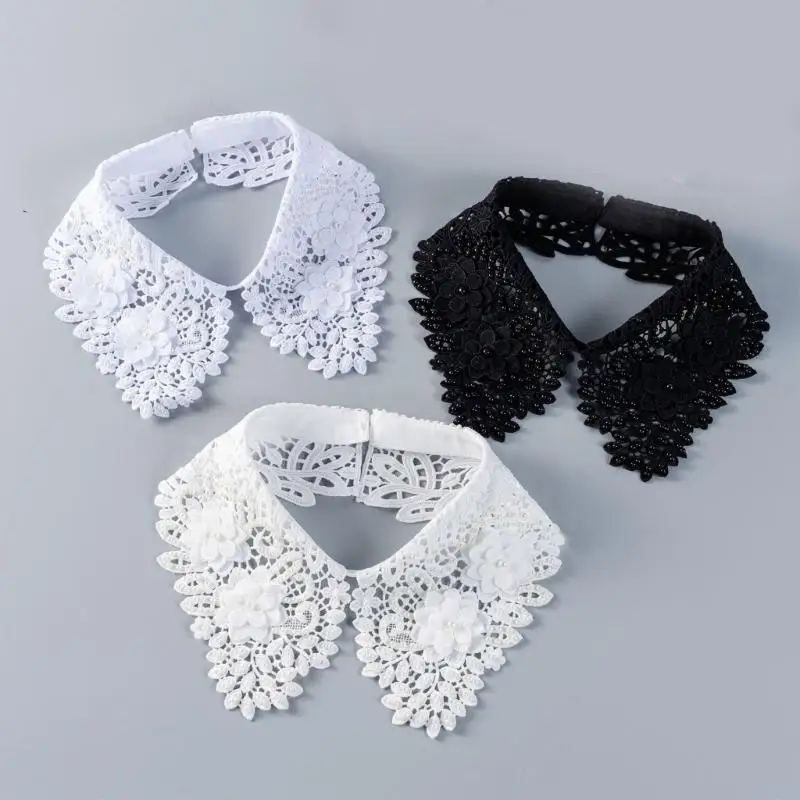 Classical Spread Lapel Detachable Necklace Jeweled Collar Openwork Lace Trim Decorative Accessory 6XDA