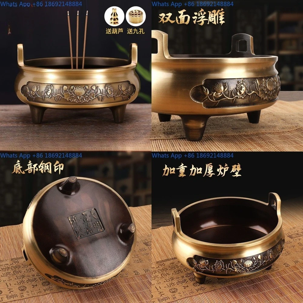 

Copper Incense Burner for Home Use Ideal for Indoor Worship of Buddha Kwan Yin and God of Wealth Available in Various Sizes