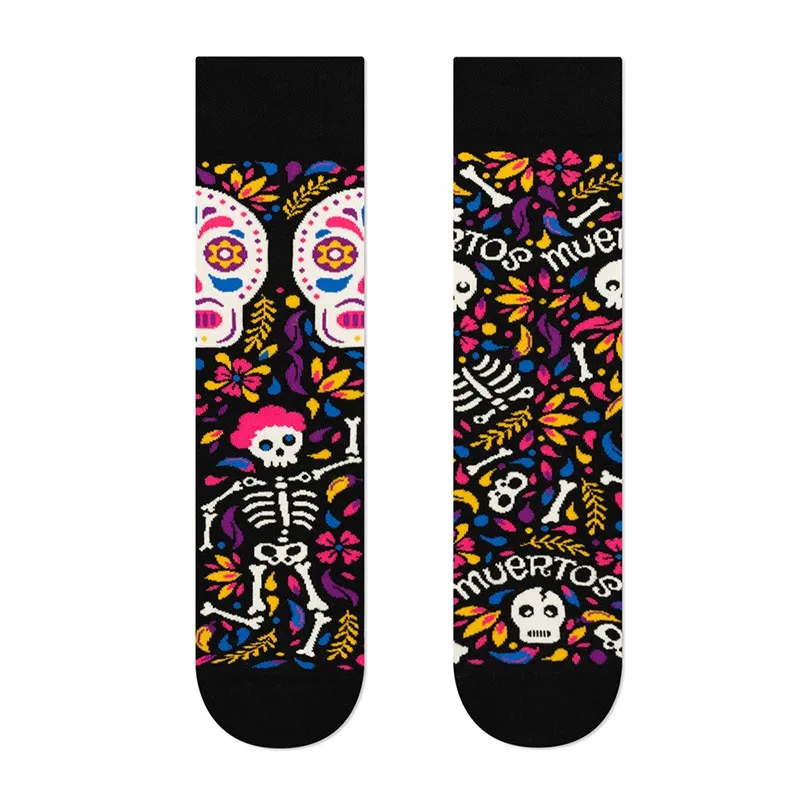 Retro Sugar Skull Unisex AB Crew Socks Day of the Dead Halloween Colorful Skeleton Cotton Socks Men Women Long Socks Dropship