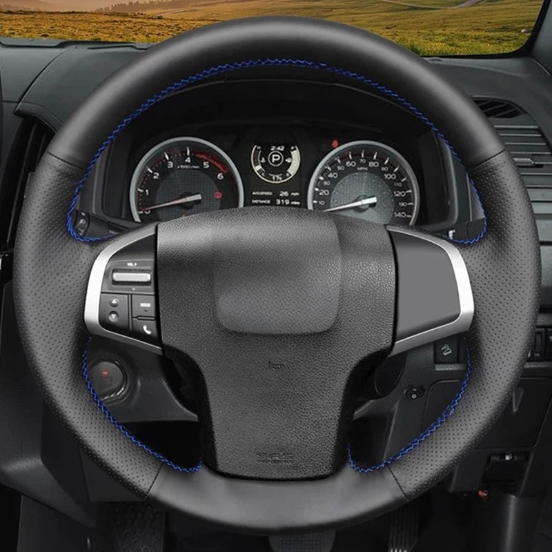 Black Artificial Leather Car Steering Wheel Cover For Isuzu D-Max MU-X 2013-2020 Holden Colorado AU 2012-2014 2015 2016-2019