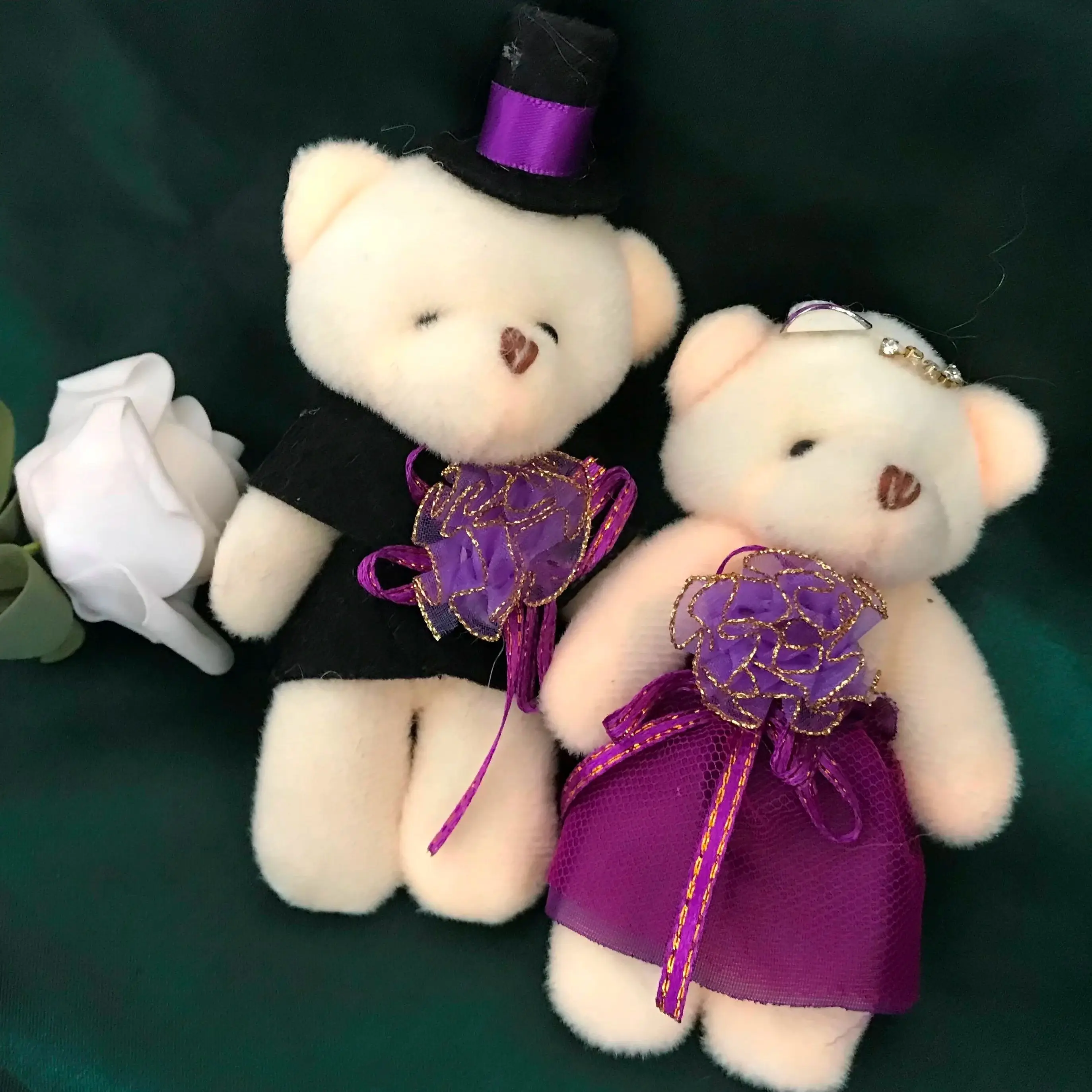 

2pcs Cute Bear Couple Doll,Special Gifts for Guest,Purple Color Dressing, Wedding Party, Decorative Favors