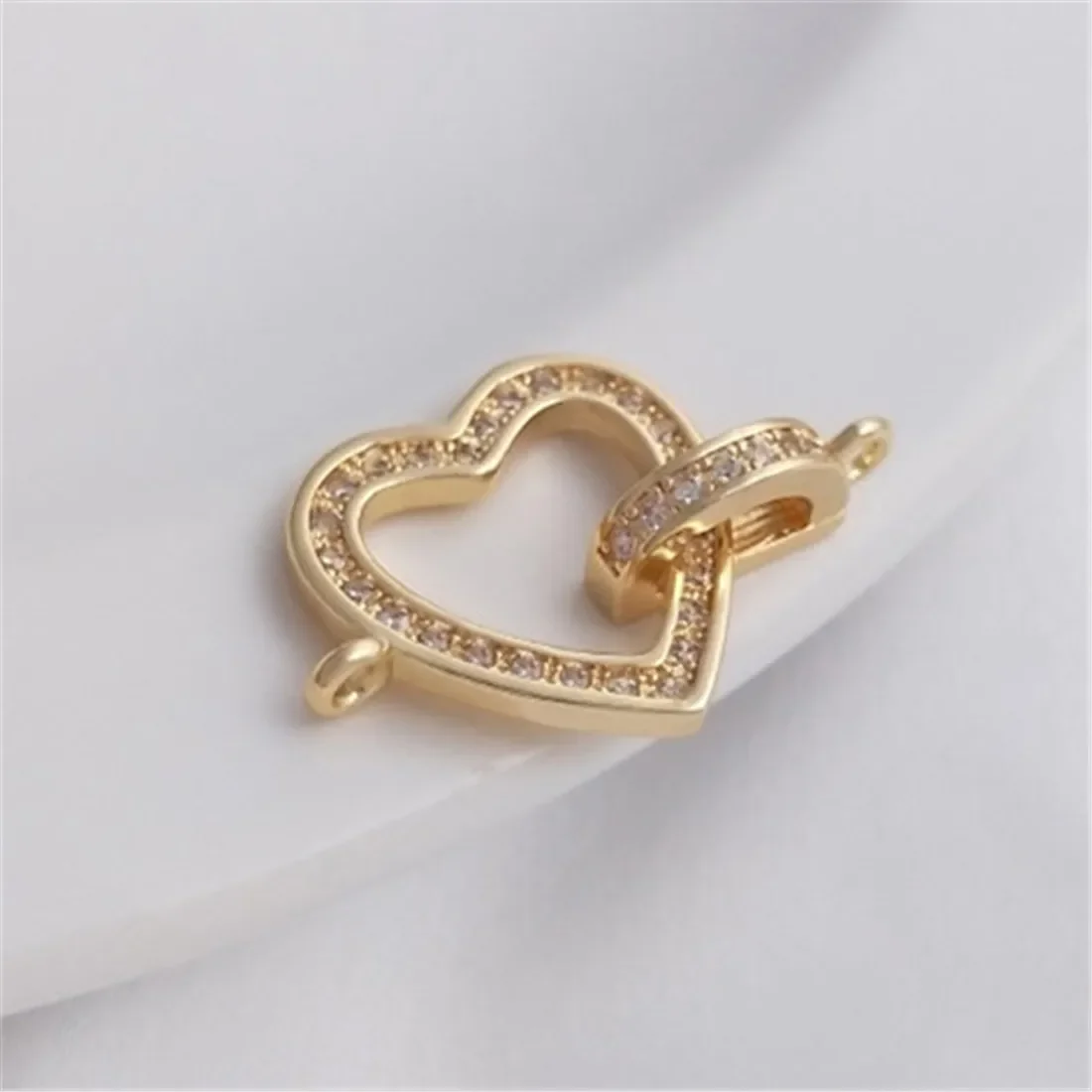 

Peach Heart Jewelry Buckle 14K Gold-filled Micro Inlaid Zircon Heart-shaped Pearl Buckle Double Pendant DIY Connecting Buckle