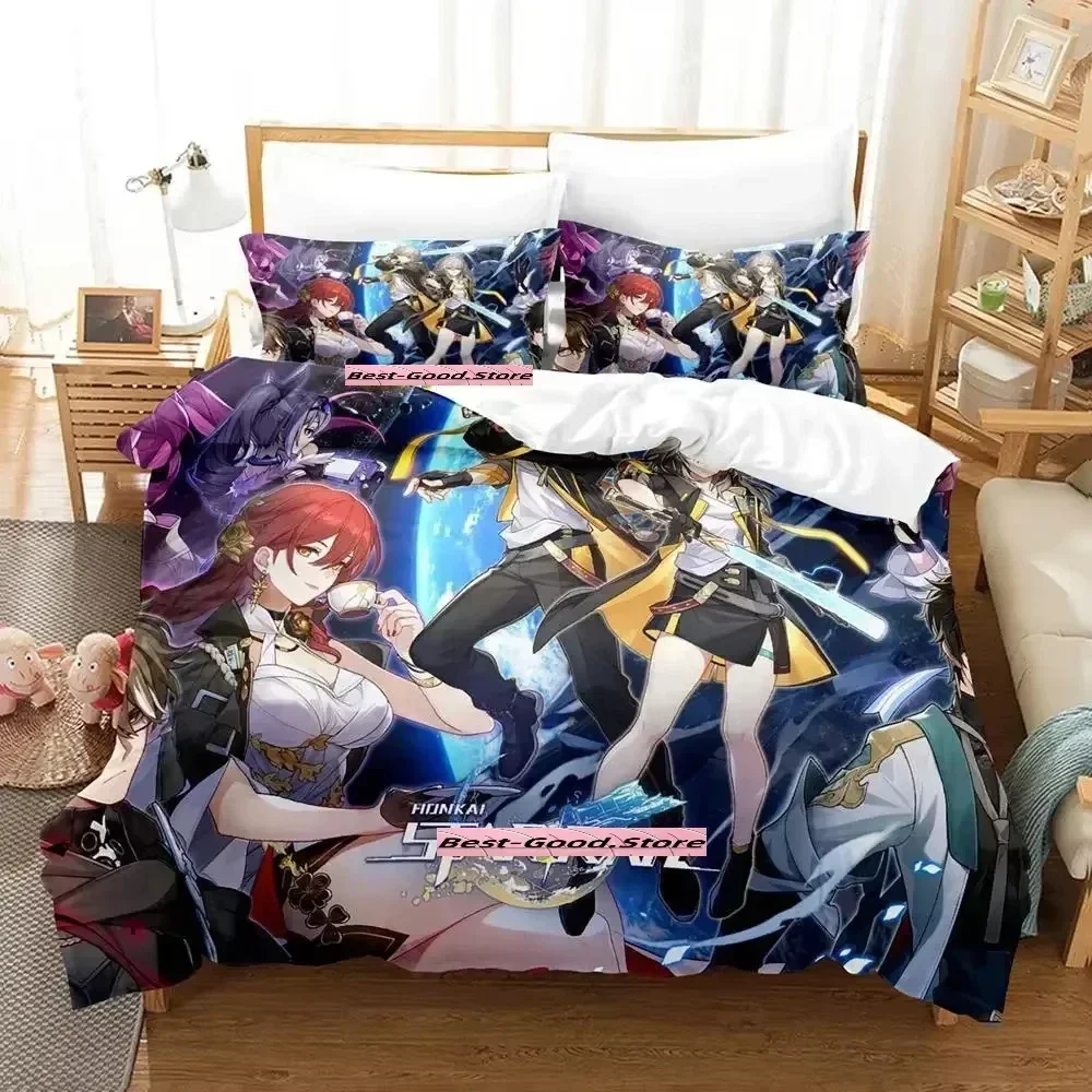 Honkai Star Rail Bedding Set Cartoon Anime Printed Bed Set Duvet Cover Pillowcase Linen Sheet Quilt Cover Full Queen King Size