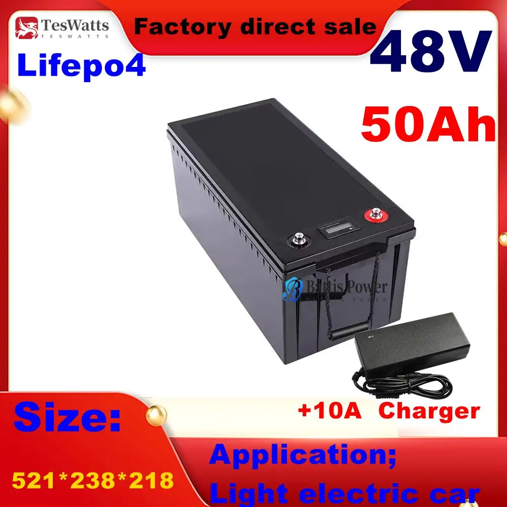 Waterprof 48V 50Ah Lifepo4 Lithium Battery 16s For Trolling Motor RV Solar Storage RV Motorhome+10A Charger