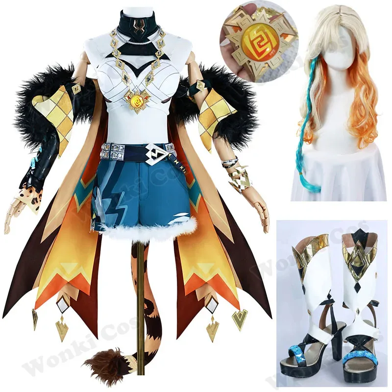 

Game Impact Natlan Xilonen Cosplay Costume Wig Hair for Women Party Outfits Xilonen Cosplay Shoes Role Play Costumes