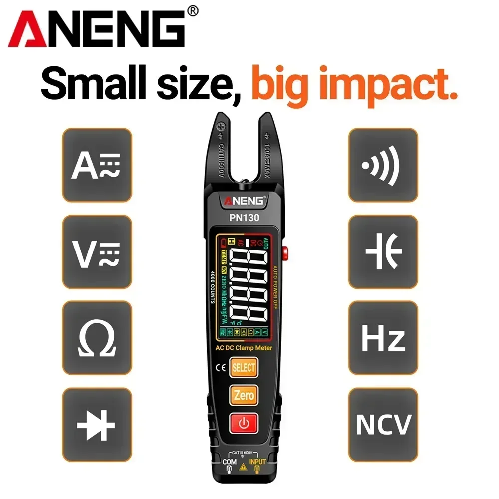 ANENG PN130 U-shaped Clamp Meter Built-in lithium Battery Pliers Tester AC/DC Voltage Current Tools with USB Charge Type-c Cable