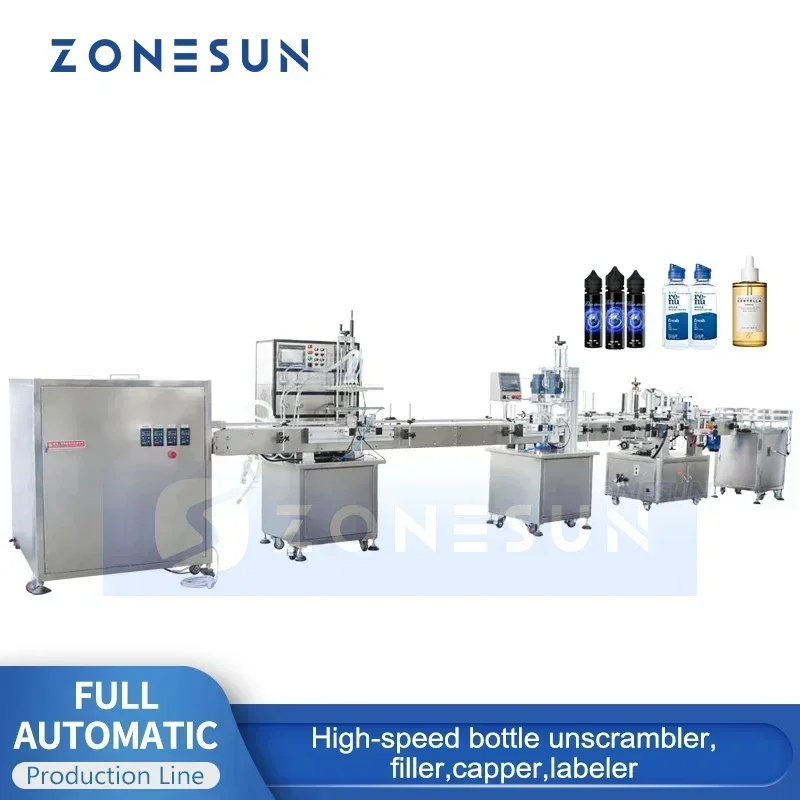 Zonesun ZS-FAL180R8 bomba magnética linha de máquina de enchimento e rotulagem de líquido com máquina giratória de garrafa totalmente automática