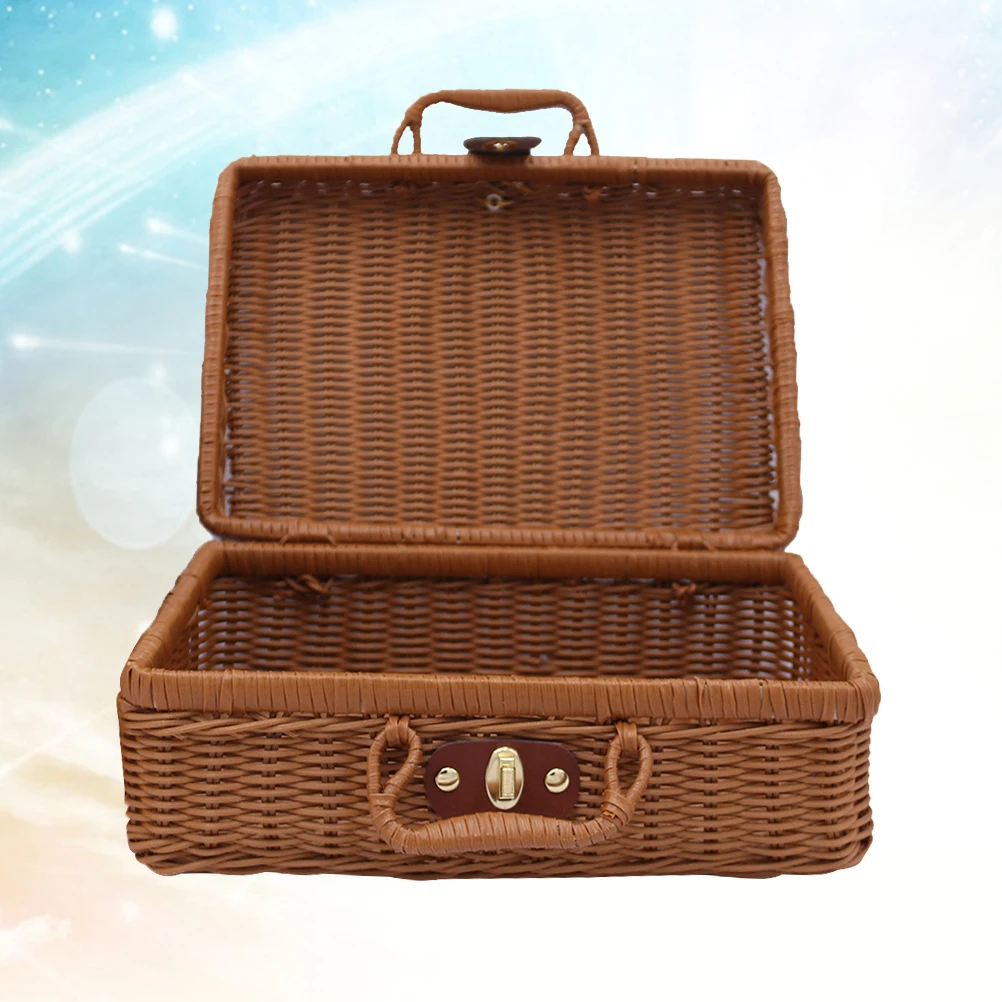 

Rattan Storage Box Portable Cosmetics Case Make up Woven Makeup Organizer Travel