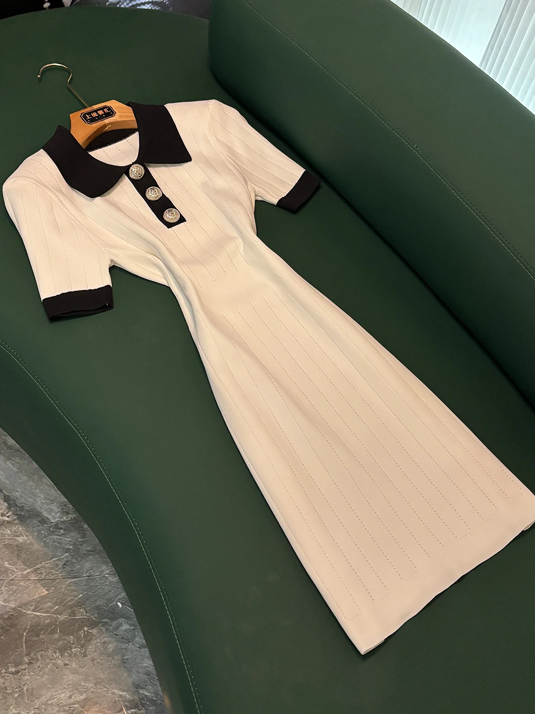 

Collar Short Sleeve Knitted Dress High Waist Design Summer Women's Fashion Fitted City Commute Style Single Piece Chines...