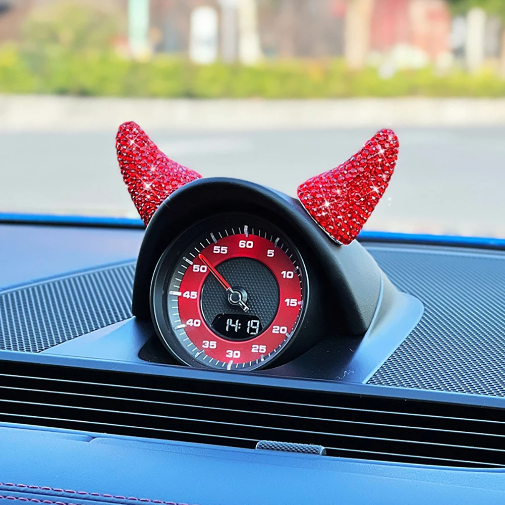 2PCS Rhinestone Devil Horns Car inner Decor Cute Styling Stickers Bling Dashboard Ornament Cute Car Accessories interior