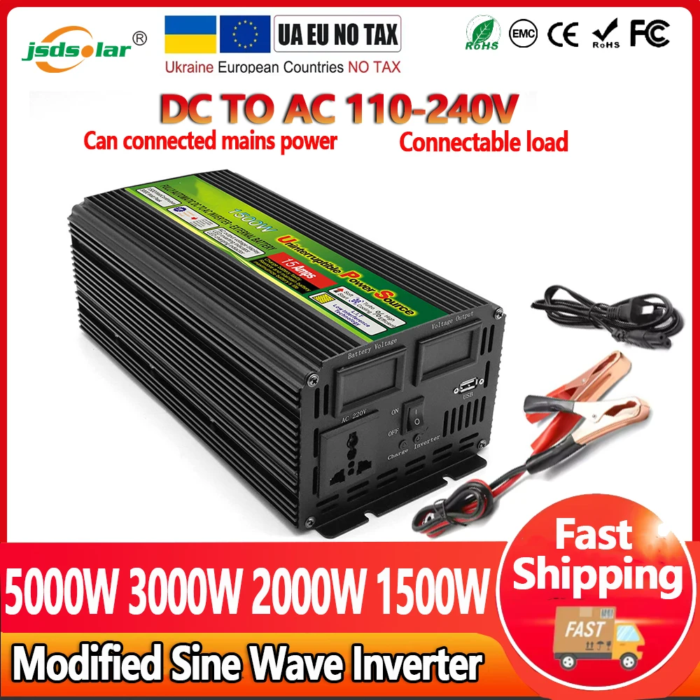 5000W 3000W 2000W 1500W 1000W 500W Pure Sine Wave Inverter DC 12V To AC 220V 60Hz Power Car Inverter With LED Display Converter