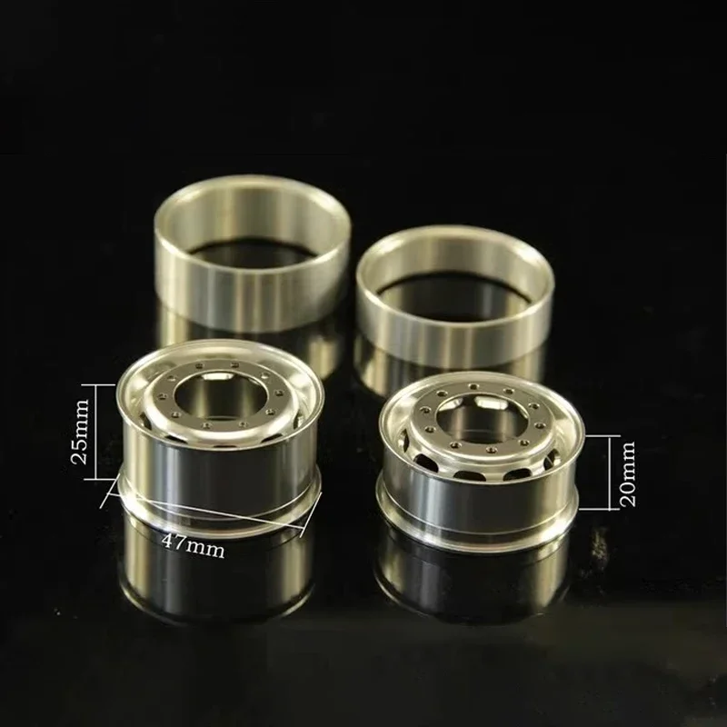 Metal Silver Front Beadlock Wheels Hub for 1/14 RC Tractor Truck Tipper Tamiya Man Scania BENZ