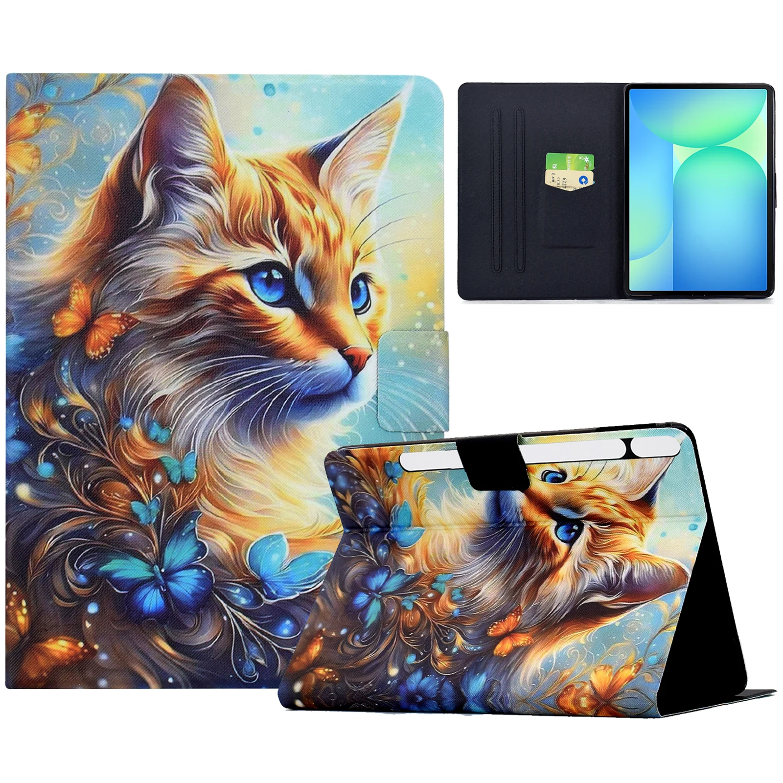 

For Samsung Galaxy Tab S10 FE+ Case Colorful Pattern Painting Card Slots Stand Leather Tablet Cover with Auto Sleep / Wake - B