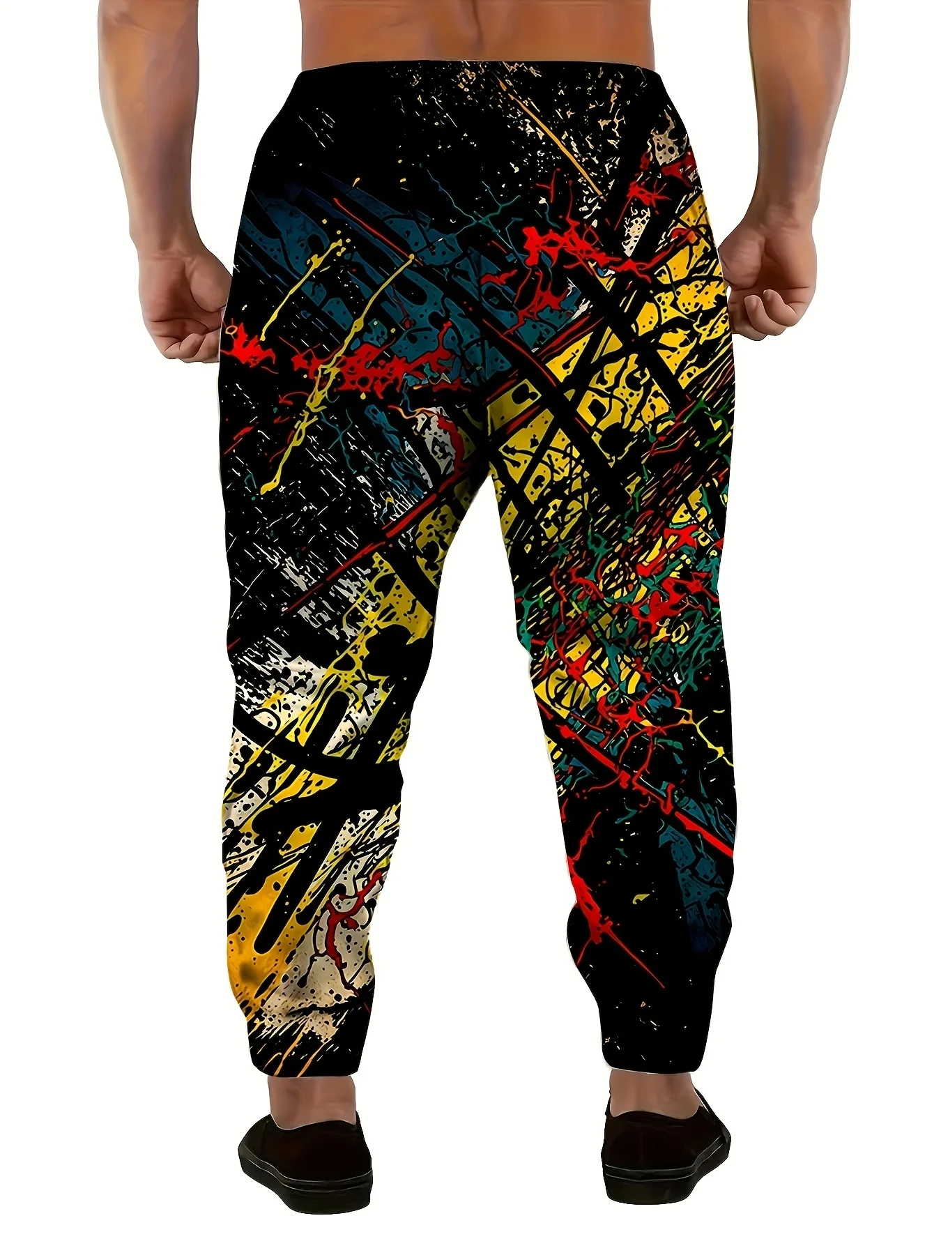 Men's Fashion Design 3D Abstract Graffiti Pattern Printed Sports Pants Fashion Pants Home Wearing Pajamas Casual and Comfortable