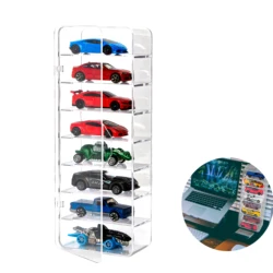 Acrylic Display Case Compatible with Hot Wheels, 8 Slots Display Case for Hot Wheels, Matchbox Cars Standing Vertical With Door