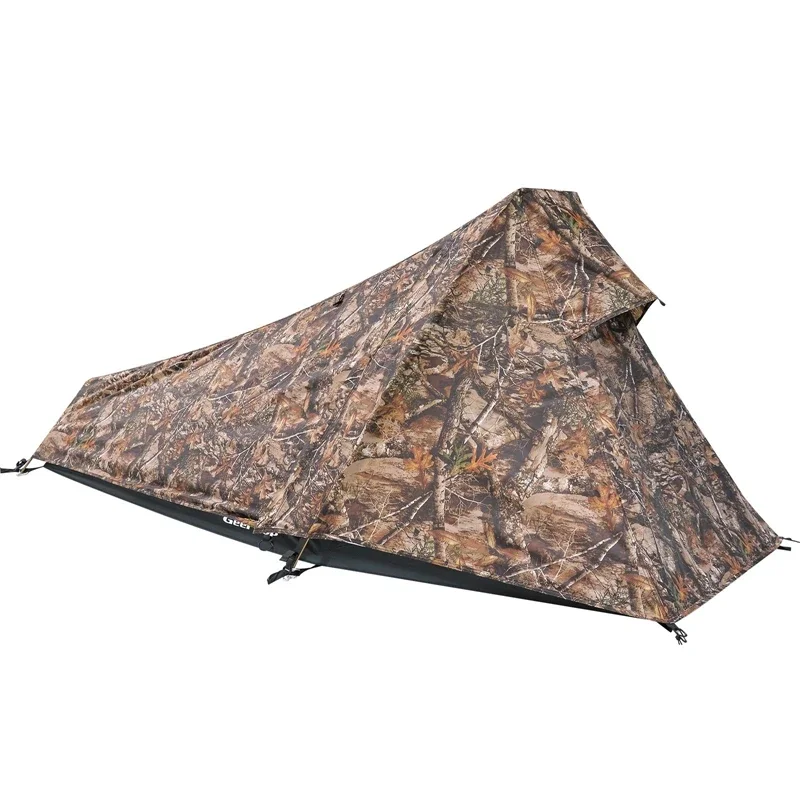 

Single Person Camouflage Green Hiking Tent Outdoor Camping Sports Equipment Waterproof Pyramid Mountaineering Aluminum Pole