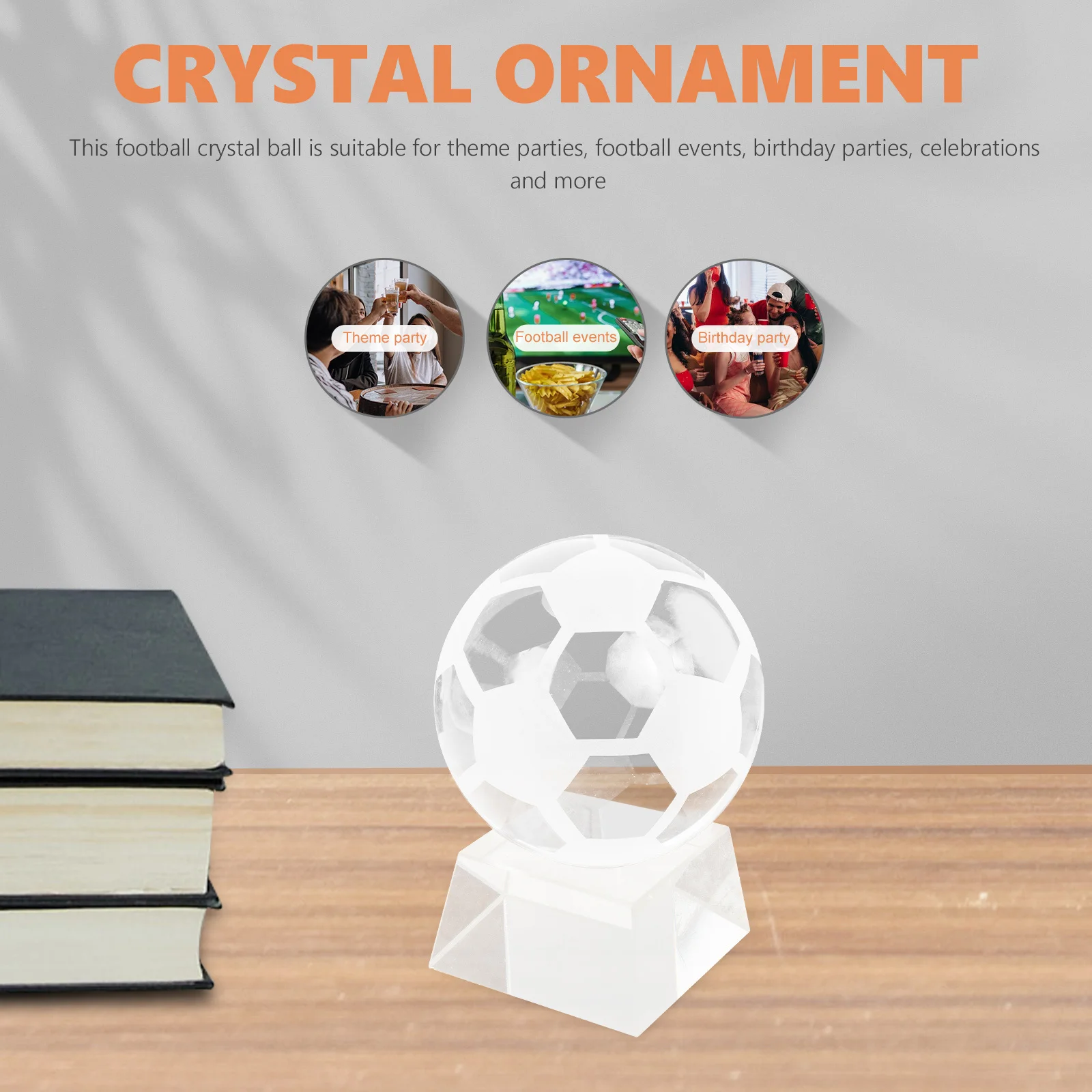 

Clear Crystal Soccer Ball Transparent Football Ornament with Stand Funny Charming Design for Sports Celebration Decoration