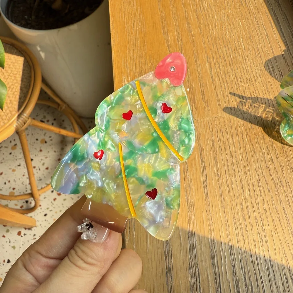 Funny Acrylic Christmas Hair Accessory Cactus Maple Leaves Acetic Acid Shark Clip Rhinestone Creative Cartoon Hair Claw Travel image 2