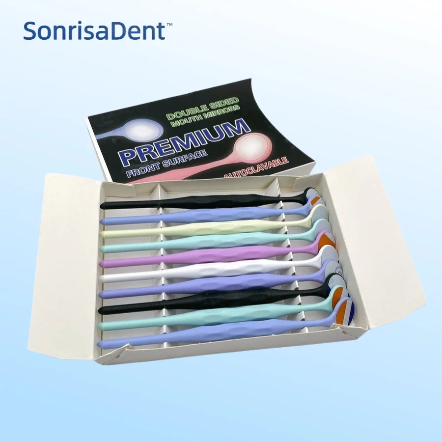 

10pcs/Box Dental Double Sided Mouth Mirrors Surface Exam Reflectors With Handle Oral Tooth Whitening